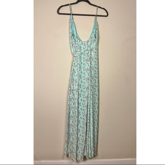 Revolve LPA | 100% Silk Floral Mint Wrap Maxi Dress Size: Medium - Picture 4 of 9